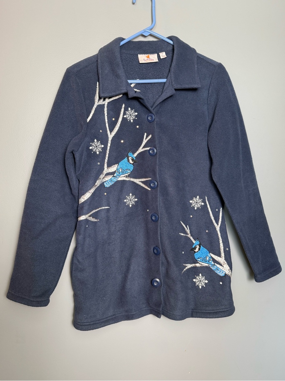Quacker Factory Winter Birds Fleece Button-Down Jacket/Cardigan – Size S